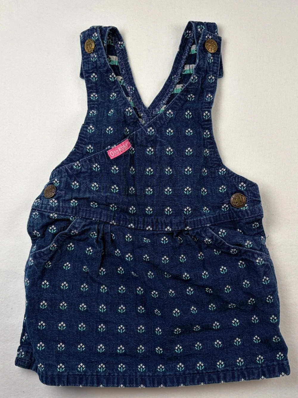 VTG Oshkosh B’Gosh Vestbak Skirtall All Over Floral Denim 24M AOP Overall Dress